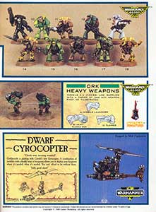 RT101 Space Marines / RT207 Ork Heavy Weapons / C22 Dwarf Gyrocopter - White Dwarf 100