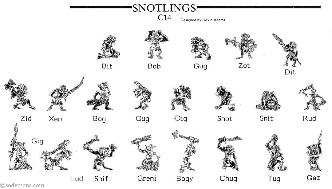 Games Workshop CITTADELLA C14 snotlings Snotling BOGY 1986 METAL Snotling NUOVO snots 